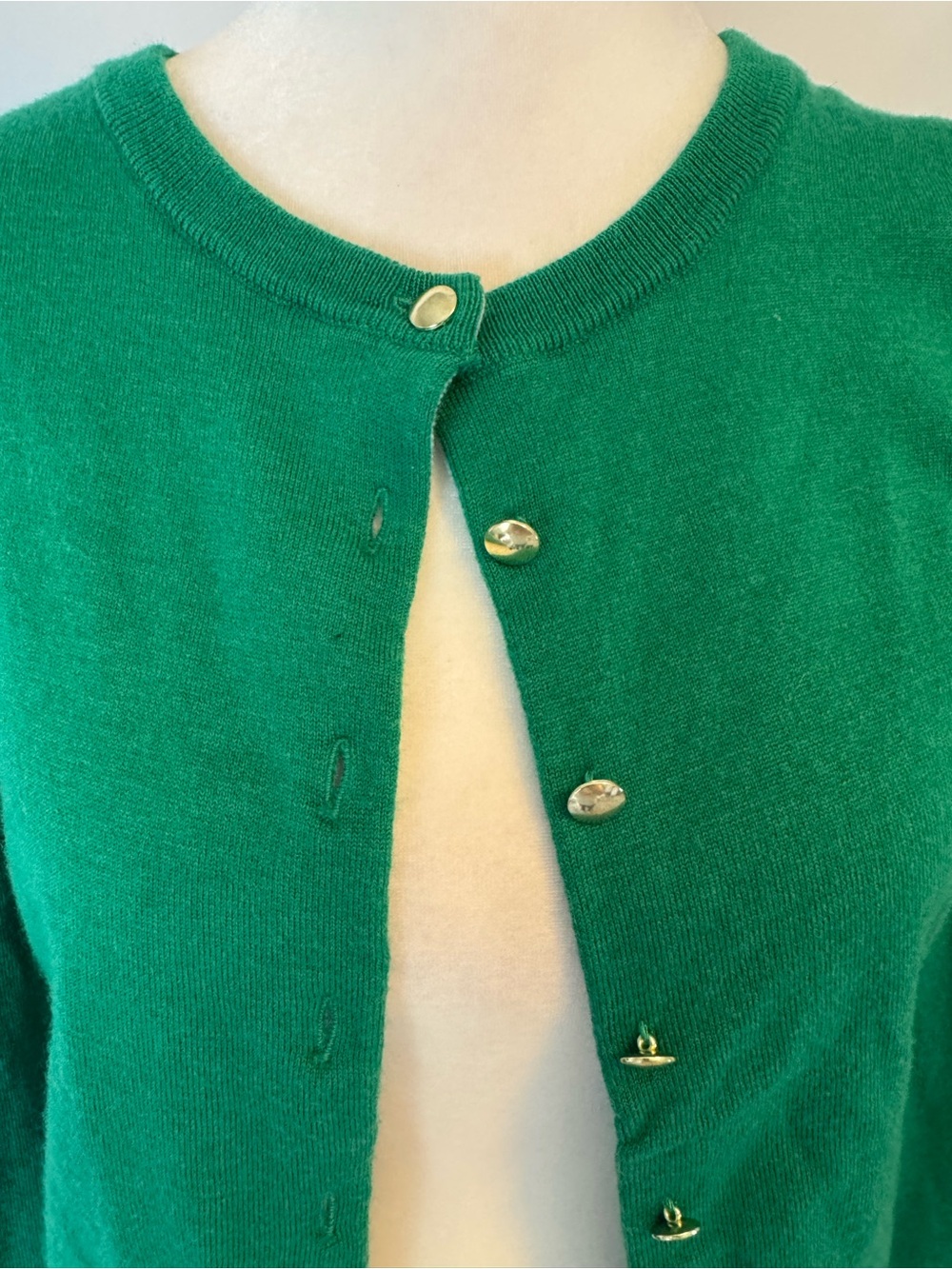 Banana Republic Brilliant Green Button-Front Crewneck Cardigan, wool blend - Picture 2 of 13
